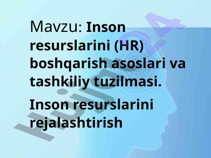Inson resurslarini boshqarish asoslari va tashkiliy tuzilmasi