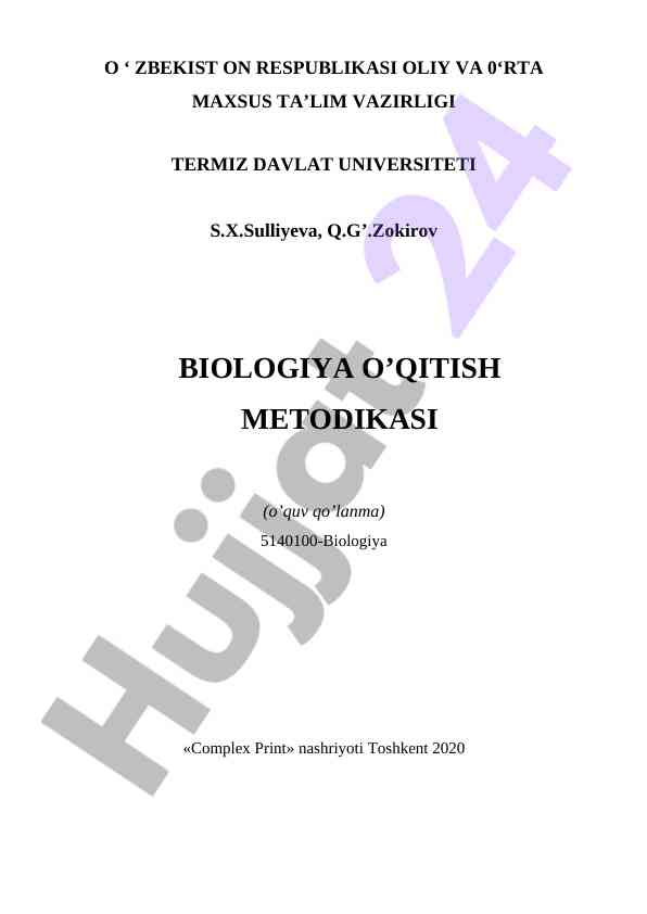 Biologiya o‘qitish metodikasi o‘quv qo‘llanma