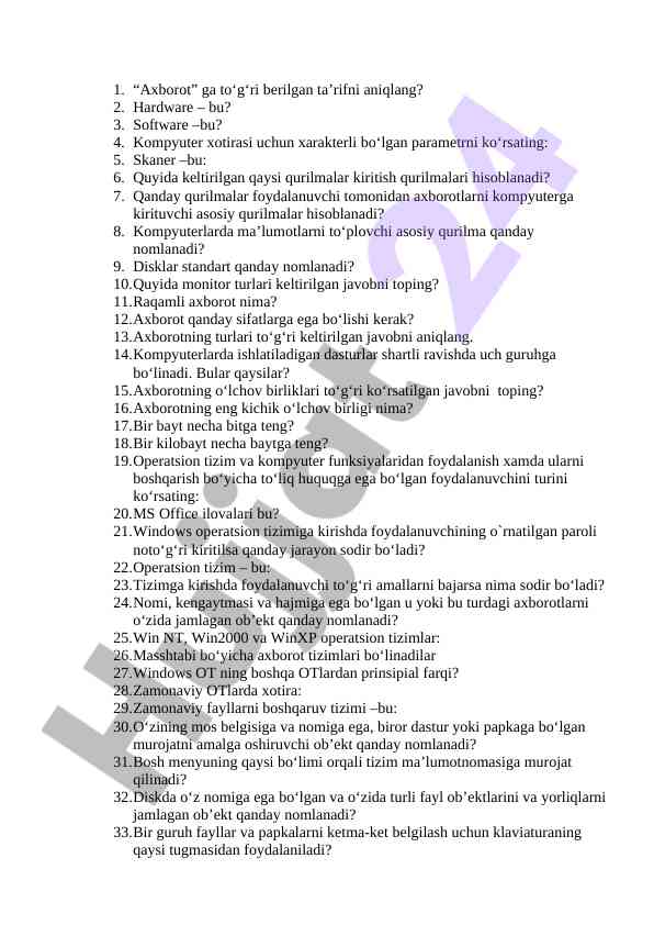 Axborot texnologiyalari va qurilmalar tahlili