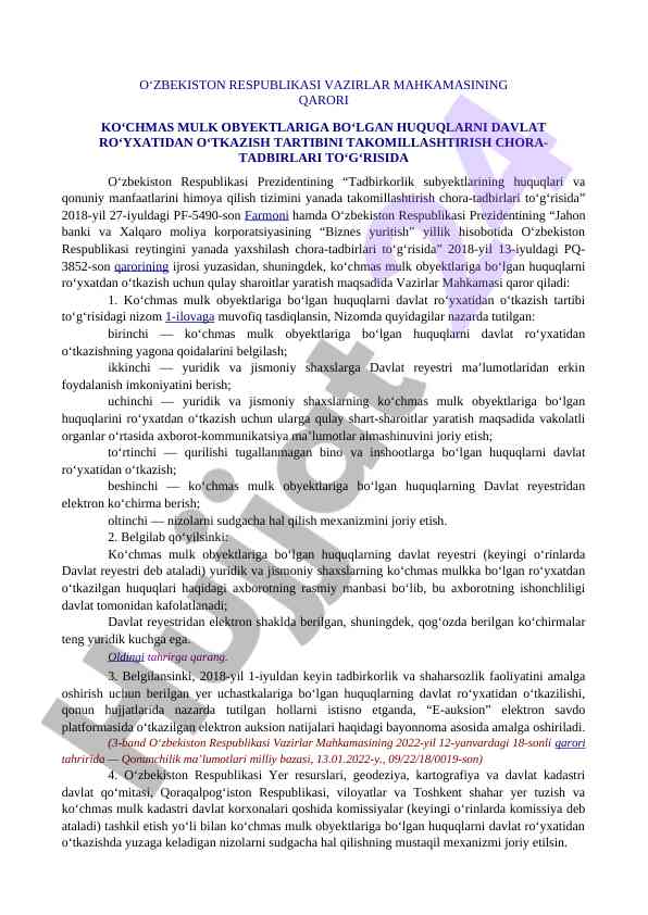 Ko‘chmas mulk obyektlariga huquqlarni ro‘yxatga olish