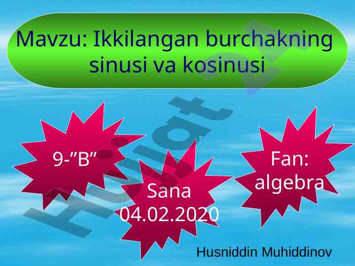 Ikkilangan burchakning sinusi va kosinusi