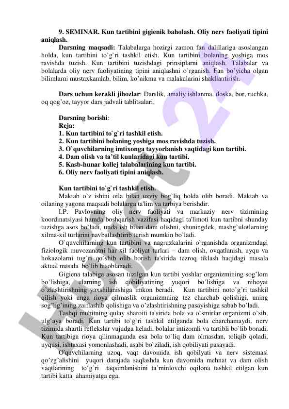 Kun tartibini gigienik baholash va tashkil etish