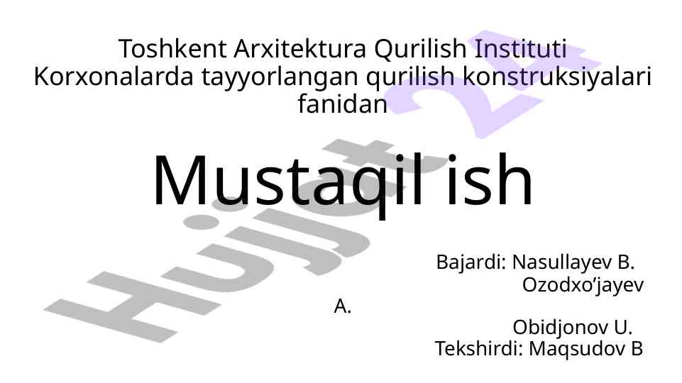 Agregat oqim usuli bo‘yicha mustaqil ish