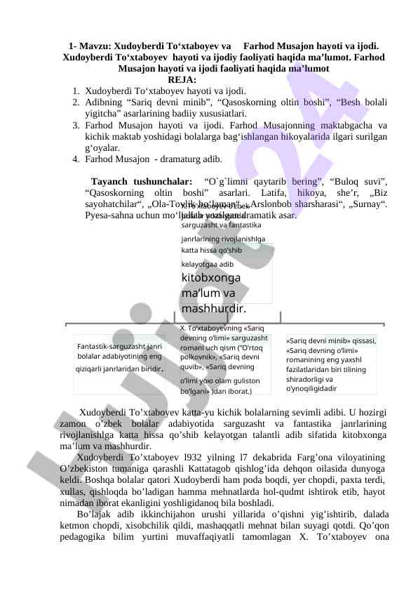 Xudoyberdi to‘xtaboyev va farhod musajon ijodi