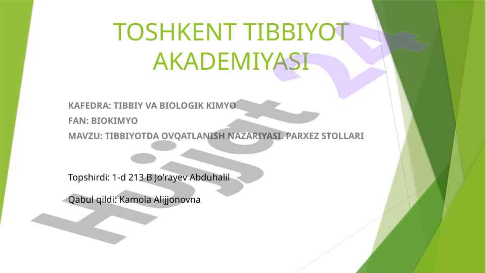 Tibbiyotda ovqatlanish nazariyasi va parxez stollari
