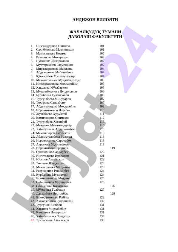 Davolash yo'nalishida asosiy kurs ishlari