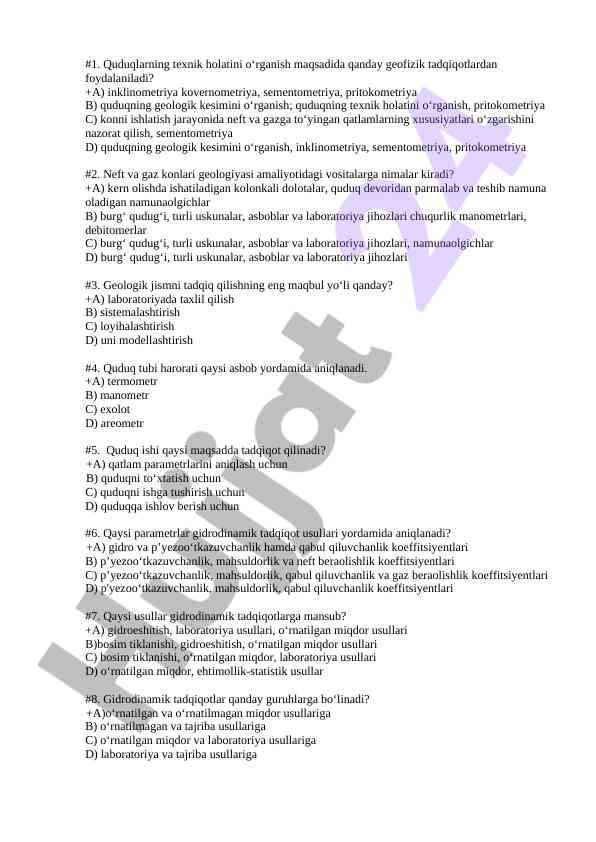 Quduqlarning texnik holatini o‘rganish usullari