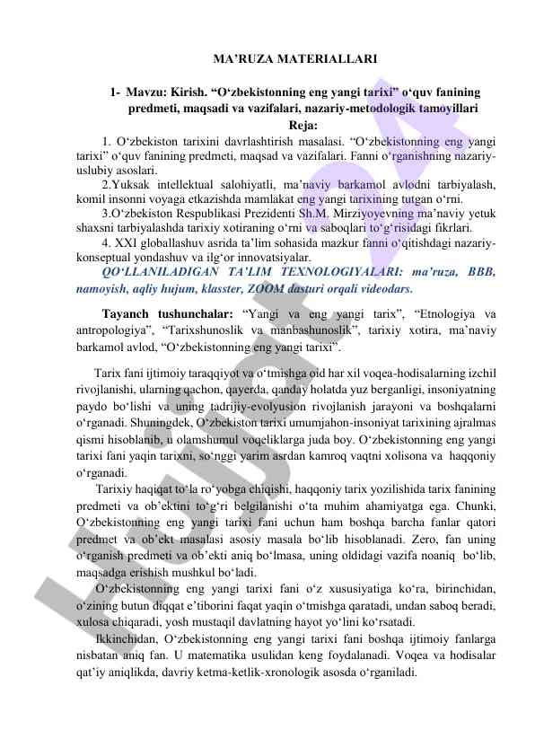 O‘zbekistonning eng yangi tarixi o‘quv fani