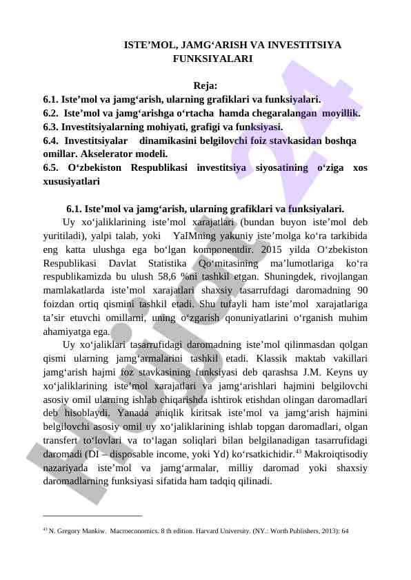 Iste’mol va jamg‘arish funktsiyalari tahlili
