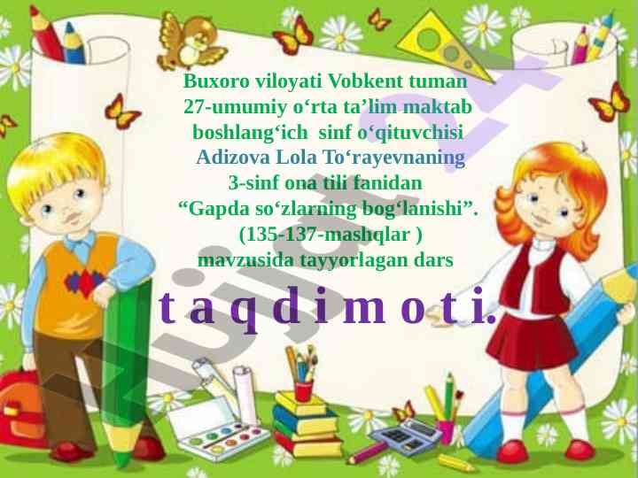 Gapda so‘zlarning bog‘lanishi mavzusida dars