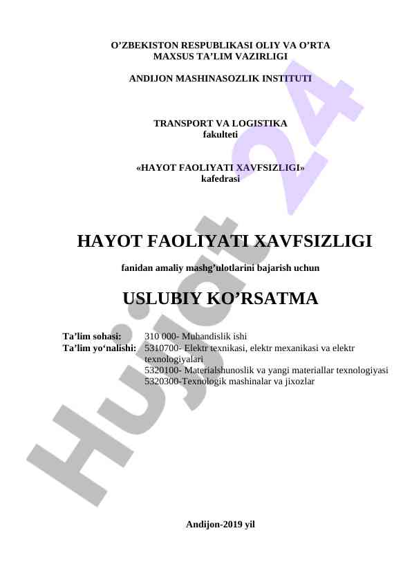 Uslubiy ko'rsatma hayot faoliyati xavfsizligi
