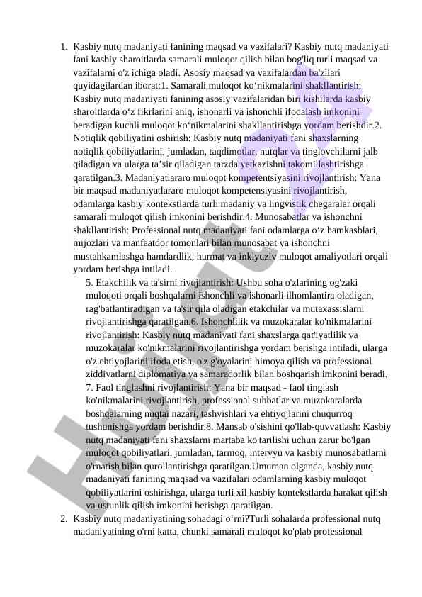 Kasbiy nutq madaniyati maqsadlari va vazifalari