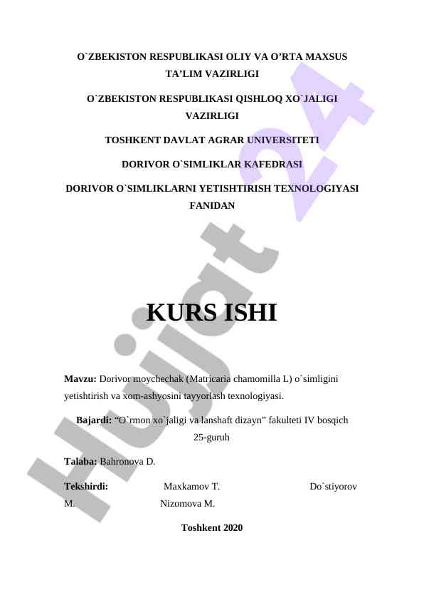 Dorivor moychechak o‘simligini yetishtirish texnologiyasi