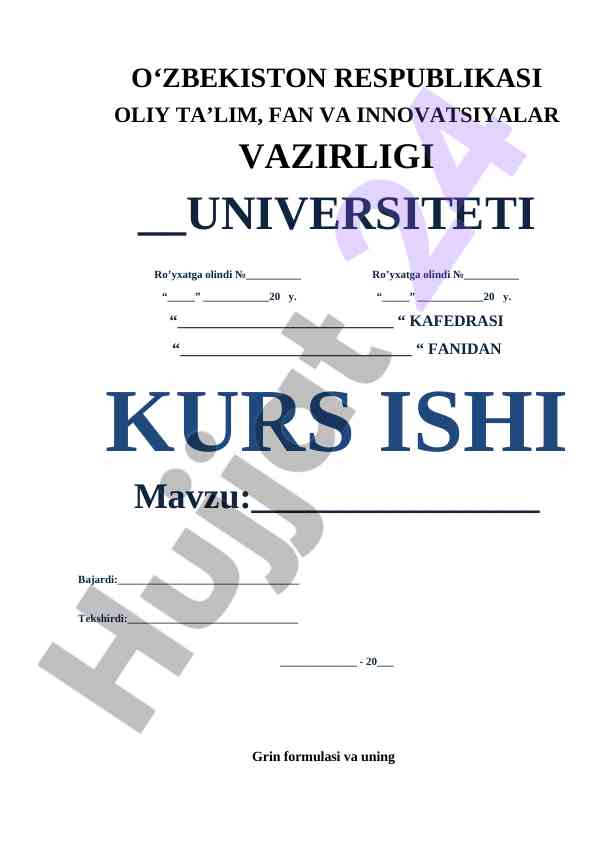 Grin Formulasi Va Uning Tadbiqlari
