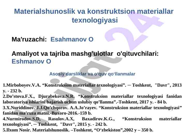 Konstruksion materiallar texnologiyasi laboratoriya ishlari