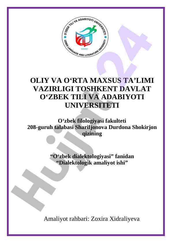 Dialektologik amaliyot ishining tahlili