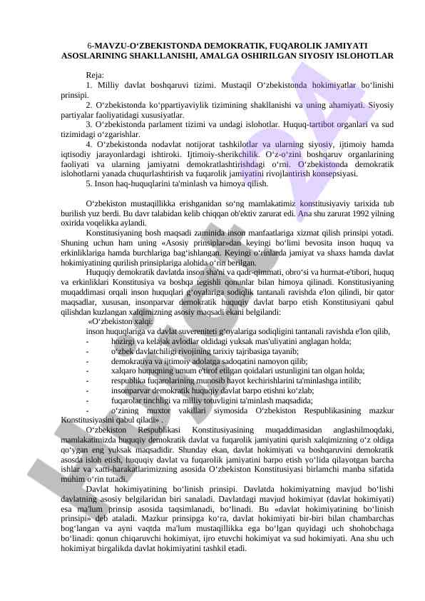 O'zbekistonda demokratik fuqarolik jamiyati asoslari