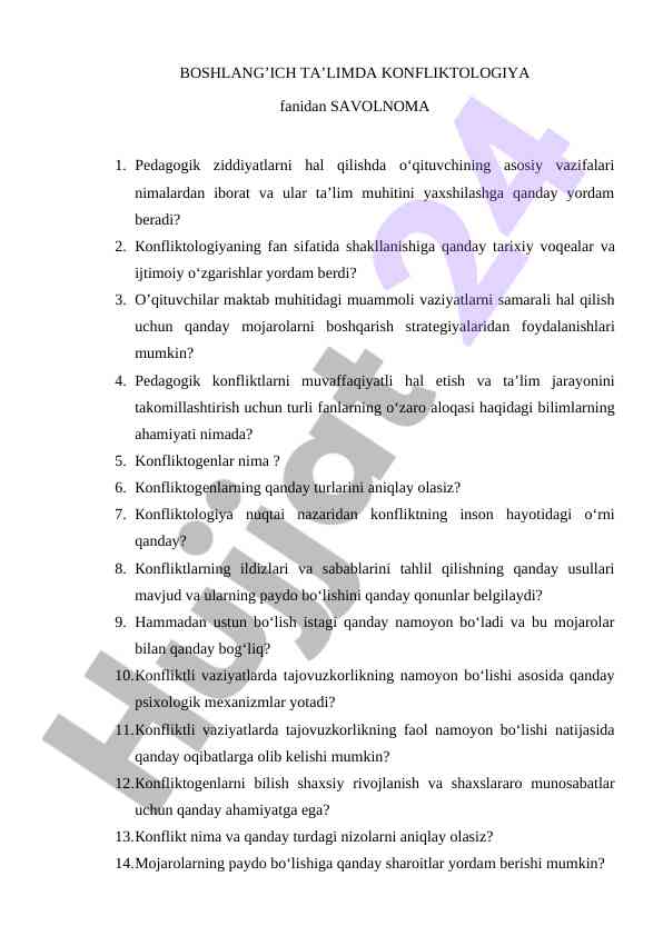 Boshqarmaning rolida konfliktologiya savollari