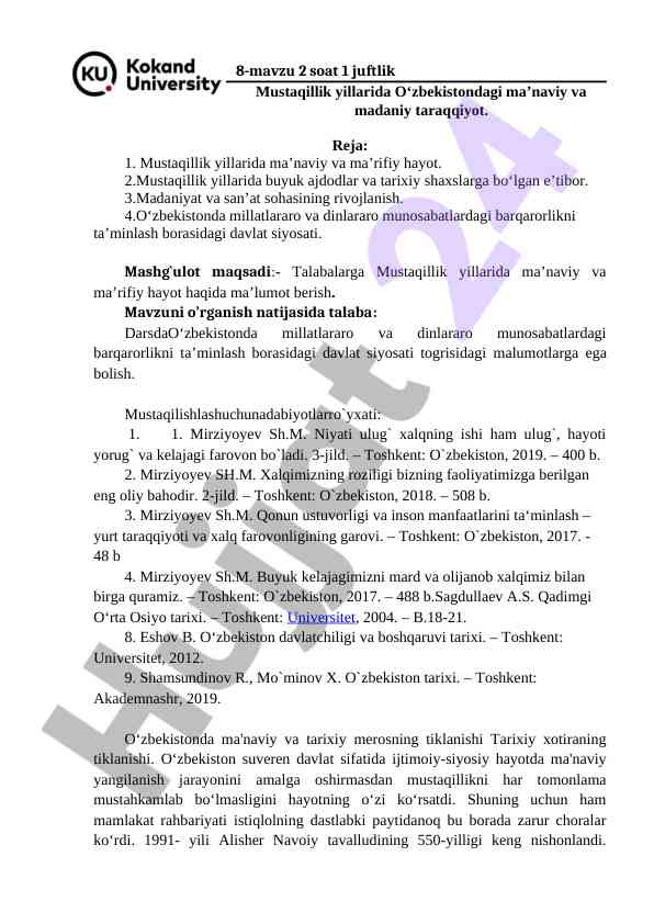 O‘zbekistondagi ma’naviy va madaniy taraqqiyot