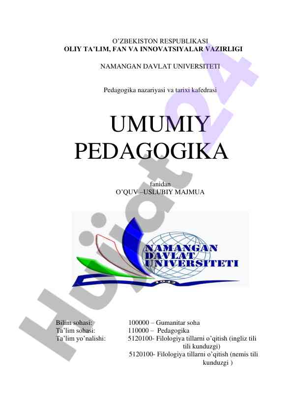 Umumiy pedagogika fanidan o‘quv-uslubiy majmua