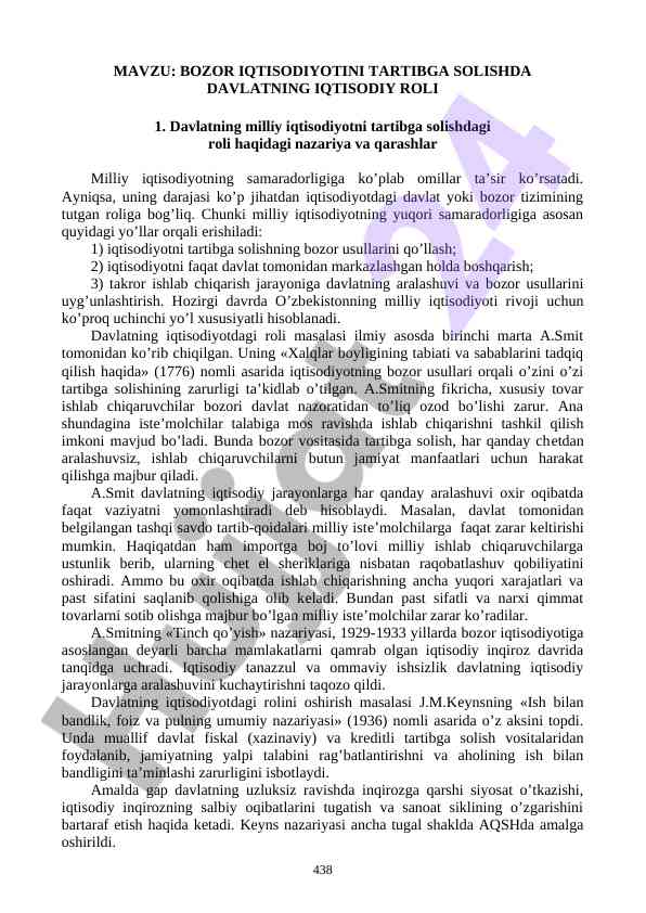 Bozor iqtisodiyotini tartibga solishdagi davlat roli