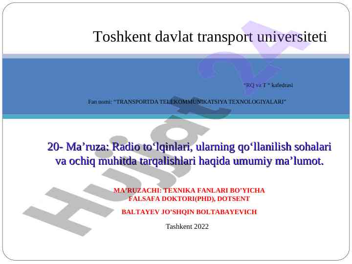 Transportda telekommunikatsiya texnologiyalari kursi