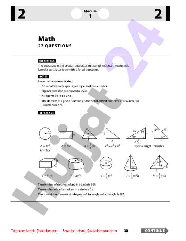 Matematika moduli 1 savollari va yo'riqnomalari