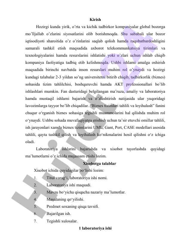 Biznes tizimlari tahlili va loyihalash darslari