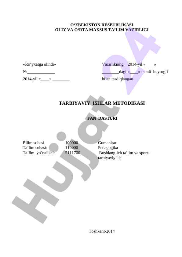 Oliy va o‘rta maxsus ta’lim tarbiyaviy ishlar metodikasi