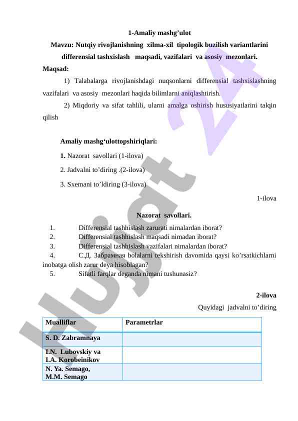 Nutqiy rivojlanishning buzilish variantlarini tahlil