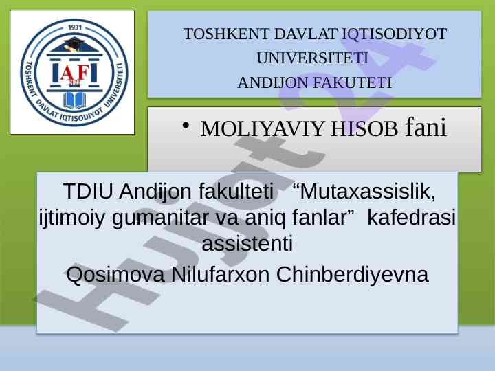 Moliya hisobi bo'yicha o'quv qo'llanma