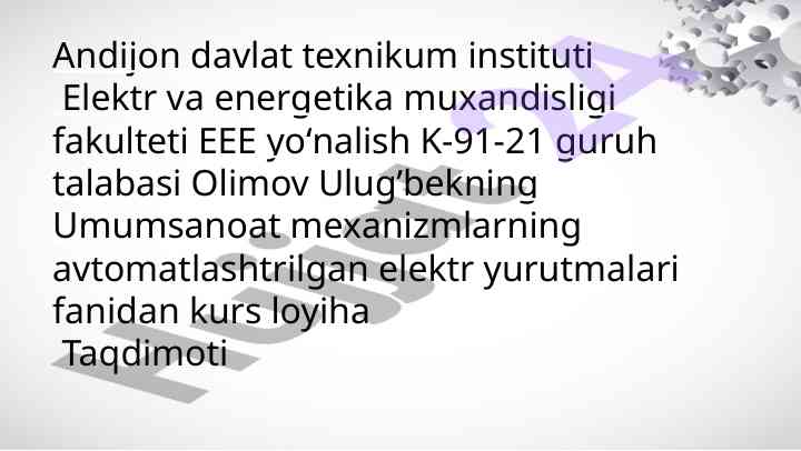 Ko‘prikli kranlar va elektr yurutmalari taqdimoti
