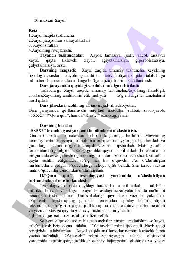 Xayol haqida umumiy tushuncha va fiziologik asoslar