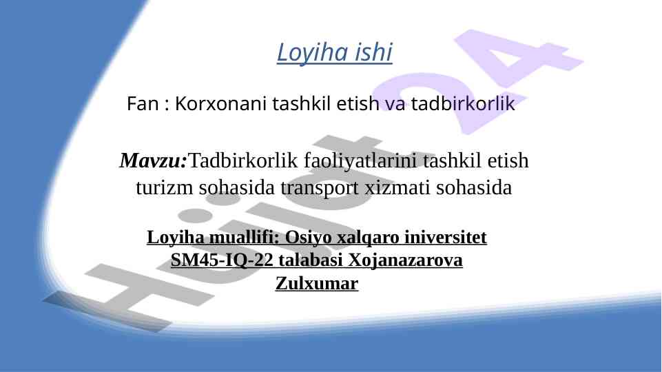 Tadbirkorlik faoliyatlarini tashkil etish