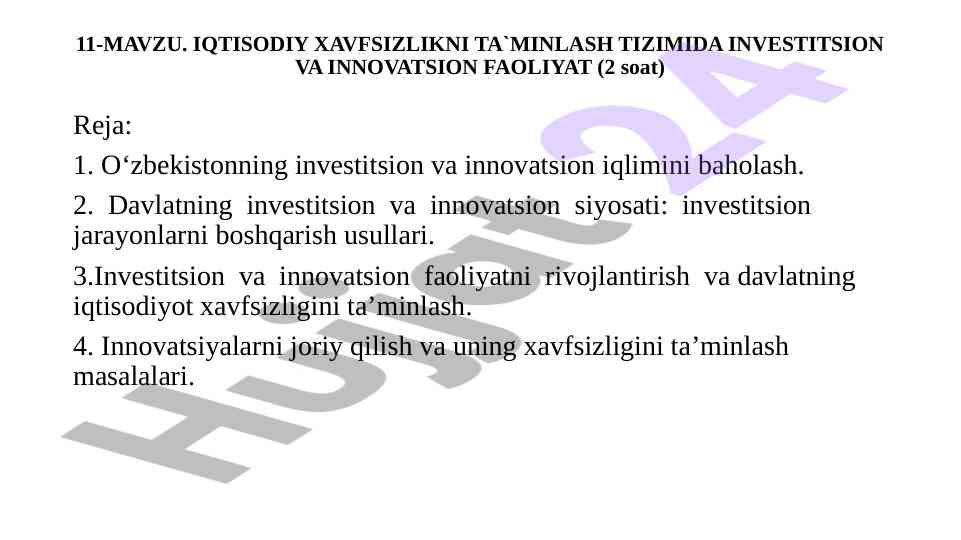 Iqtisodiy xavfsizlikni ta`minlash tizimida investitsiya