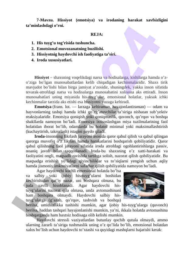 Hissiyot va irodaning harakat xavfsizligi