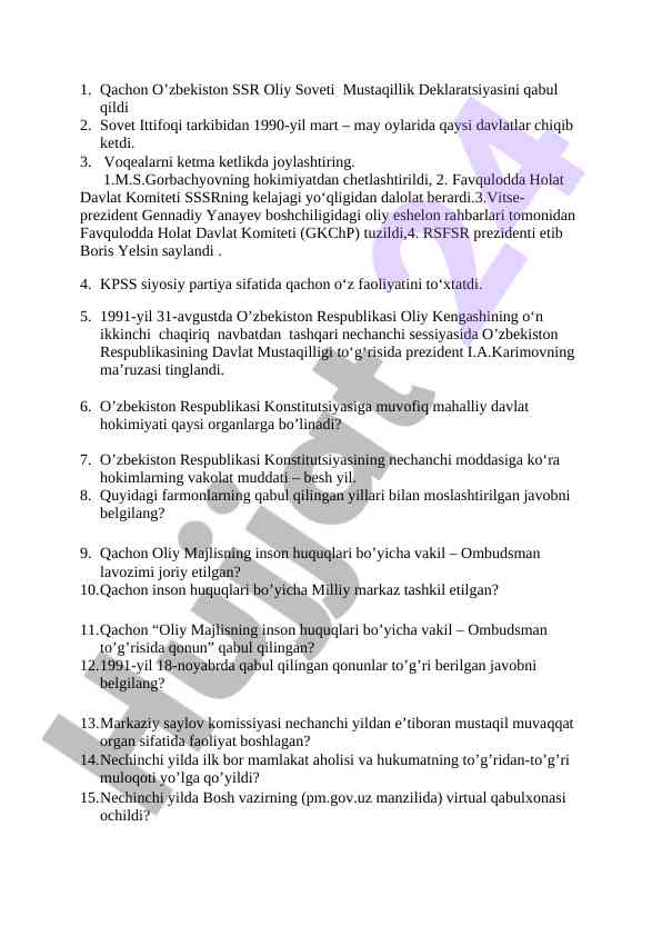 O‘zbekiston ssr mustaqillik tarixi qayta ko‘rib chiqish