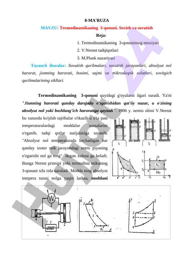 Termodinamikaning 3-Qonuni Va Sovutish Jarayonlari