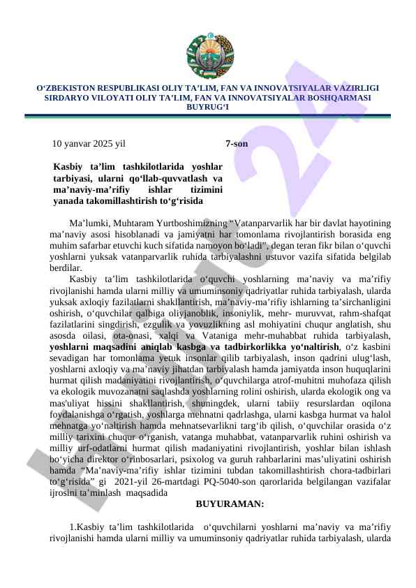 Kasbiy ta’lim tashkilotlarida yoshlar tarbiyasi