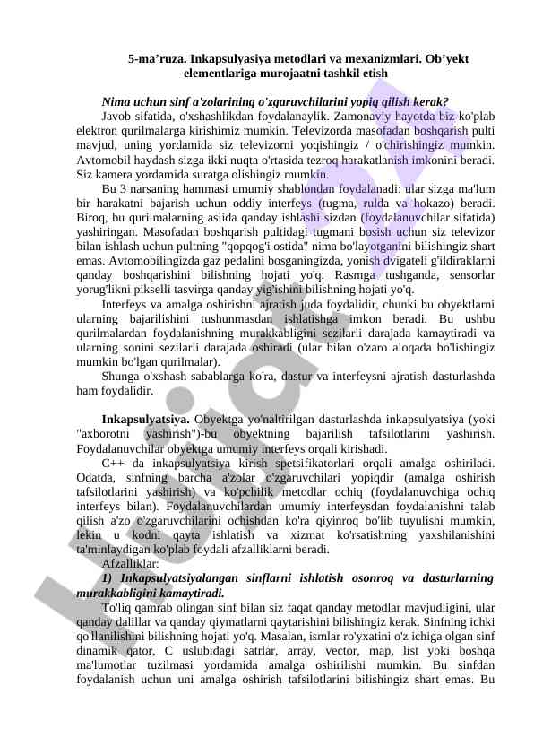 Inkapsulyasiya metodlari va mexanizmlari