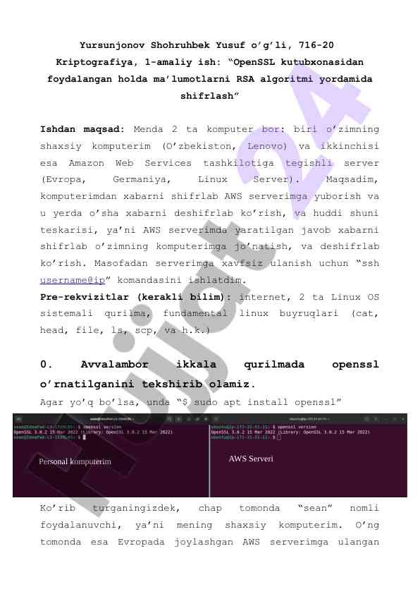 Openssl kutubxonasi bilan rsa shifrlash amaliyoti