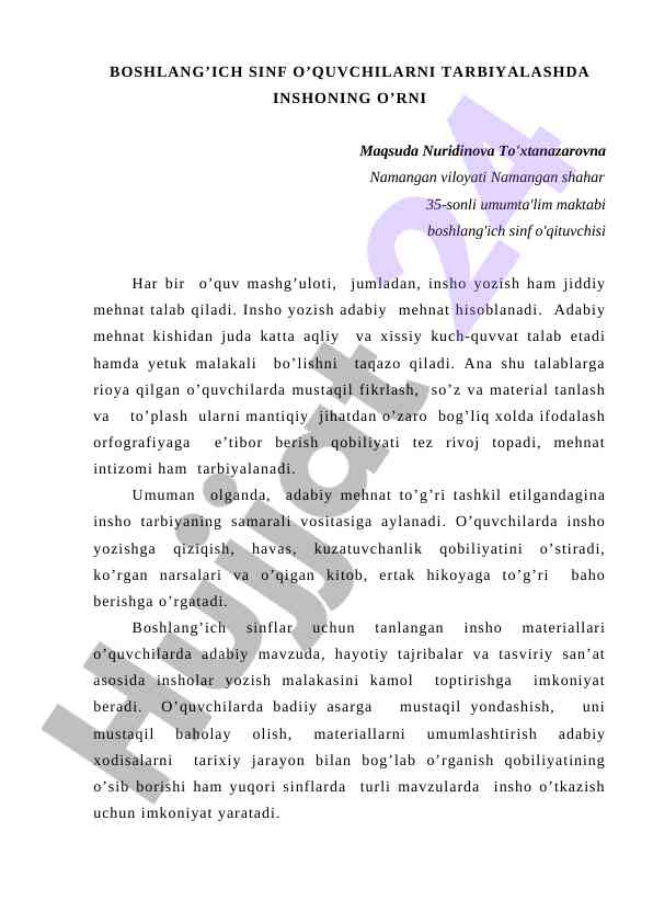 Boshlang'ich sinf o'quvchilarga insho yozish metodlari