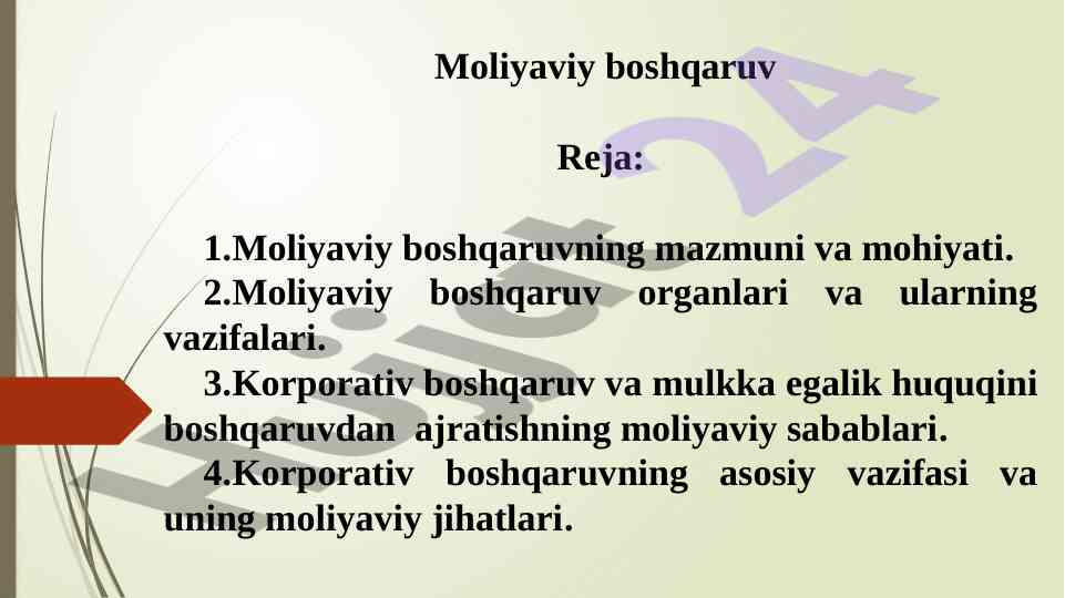 Moliyaviy boshqaruv va uning jihati