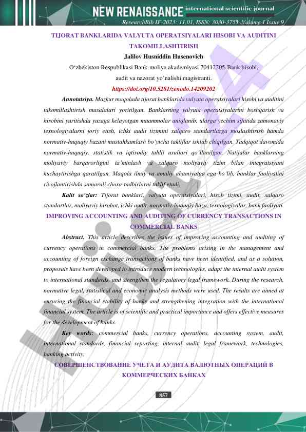 Tijorat banklarida valyuta operatsiyalari hisobi