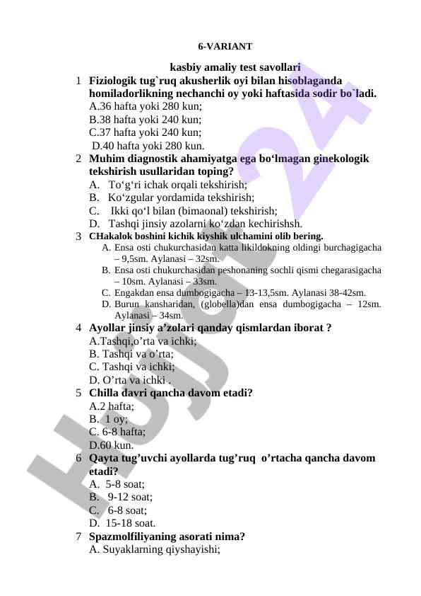 O‘quv mavzulari bo‘yicha 6-variant ishlar