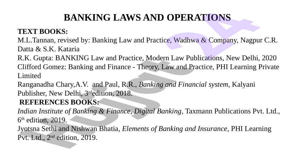 Banking laws and operations overview