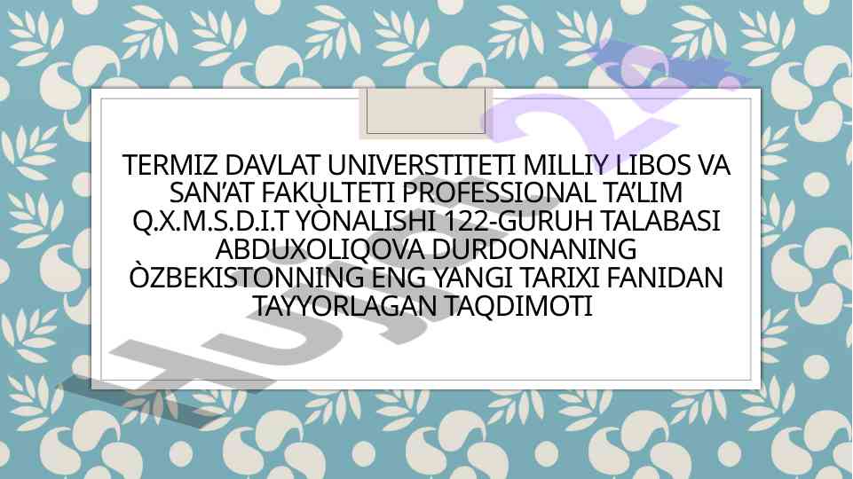 Ózbekiston respublikasi prezidentlik institutini tashkil etilishi