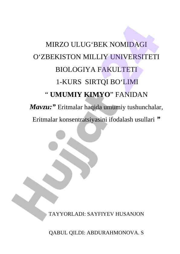 Eritmalar konsentratsiyasi va umumiy tushunchalar