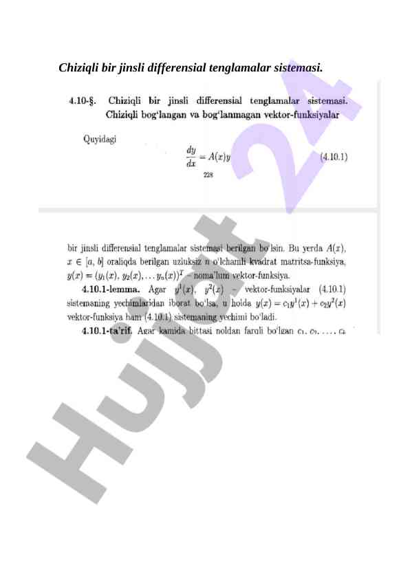Chiziqli bir jinsli differensial tenglamalar va yechimlar