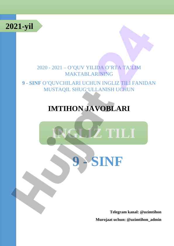 Imtihon javoblari ingliz tili 9-sinf uchun
